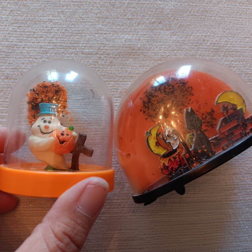 Vintage Halloween Black Cat Ghosts Jack O Lantern refillable snowglobes loomco